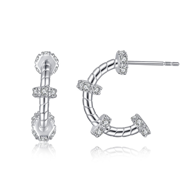 925 Sterling Silver Geometric Hoop Earrings for Women Cartier Inspired Zircon Stud Earrings Elegant White Gold Plated Ear Hoops