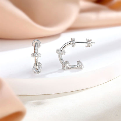 925 Sterling Silver Geometric Hoop Earrings for Women Cartier Inspired Zircon Stud Earrings Elegant White Gold Plated Ear Hoops