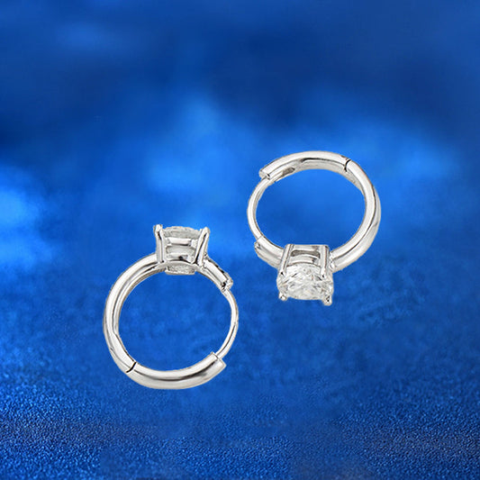 925 Sterling Silver Geometric Hoop Earrings with 5mm Moissanite - Modern Professional Ear Cuffs for Women