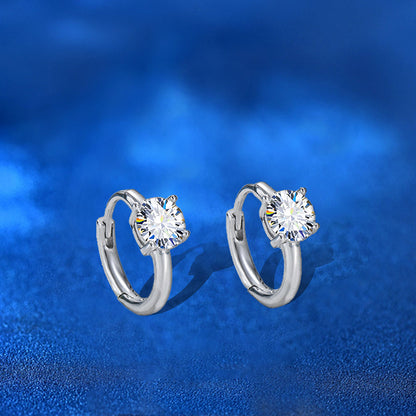 925 Sterling Silver Geometric Hoop Earrings with 5mm Moissanite - Modern Professional Ear Cuffs for Women