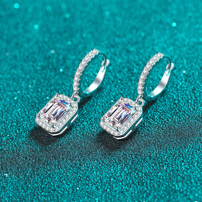 925 Sterling Silver Geometric Moissanite Ear Cuffs - 2ct/4ct Emerald & Radiant Cut PT950 Gold Plated Earrings