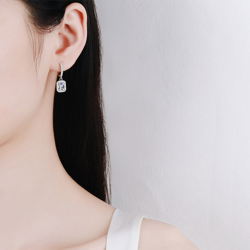 925 Sterling Silver Geometric Moissanite Ear Cuffs - 2ct/4ct Emerald & Radiant Cut PT950 Gold Plated Earrings