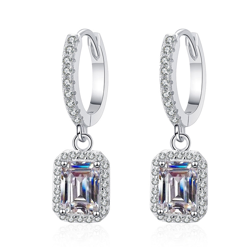 925 Sterling Silver Geometric Moissanite Ear Cuffs - 2ct/4ct Emerald & Radiant Cut PT950 Gold Plated Earrings