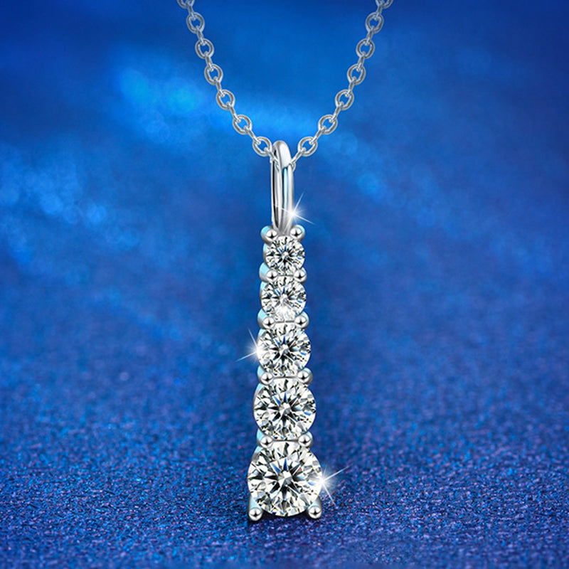 925 Sterling Silver Geometric Pave Diamond Necklace with Cross Chain - Rhodium Plated 51-60cm Luxury Women's Jewelry