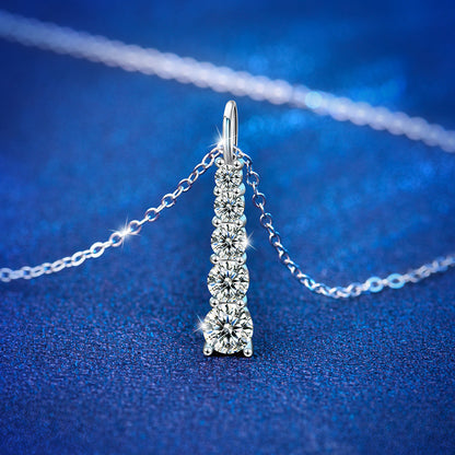 925 Sterling Silver Geometric Pave Diamond Necklace with Cross Chain - Rhodium Plated 51-60cm Luxury Women's Jewelry