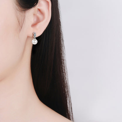 925 Sterling Silver Geometric Pearl Stud Earrings with Moissanite Accents Minimalist Numeric Design Jewelry for Women