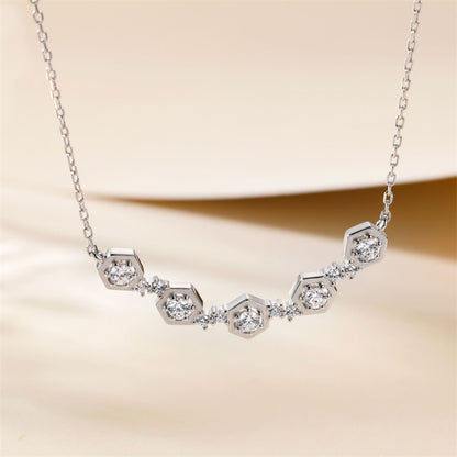 925 Sterling Silver Geometric Pendant Necklace - Modern Diamond-Cut Collarbone Chain