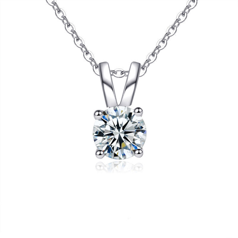 925 Sterling Silver Geometric Pendant Necklace with 0.5ct-5ct Moissanite (White/Yellow Gold) Cross Chain, Women's Minimalist Jewelry