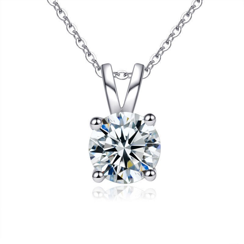 925 Sterling Silver Geometric Pendant Necklace with 0.5ct-5ct Moissanite (White/Yellow Gold) Cross Chain, Women's Minimalist Jewelry