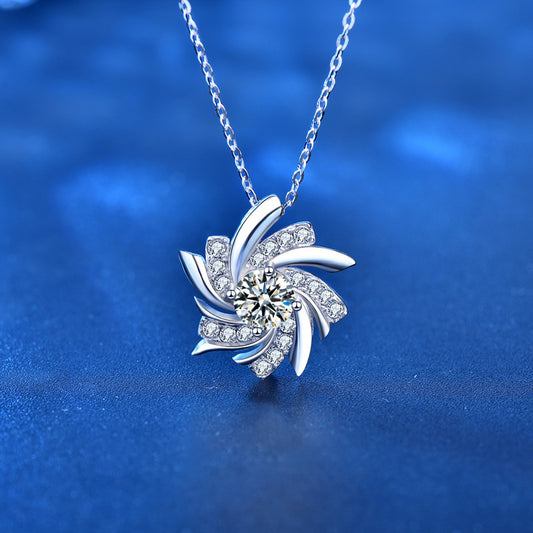 925 Sterling Silver Geometric Pendant Necklace with 0.5ct D Color Moissanite (WhiteYellow Gold) Cross Chain, Light Luxury Jewelry for Women