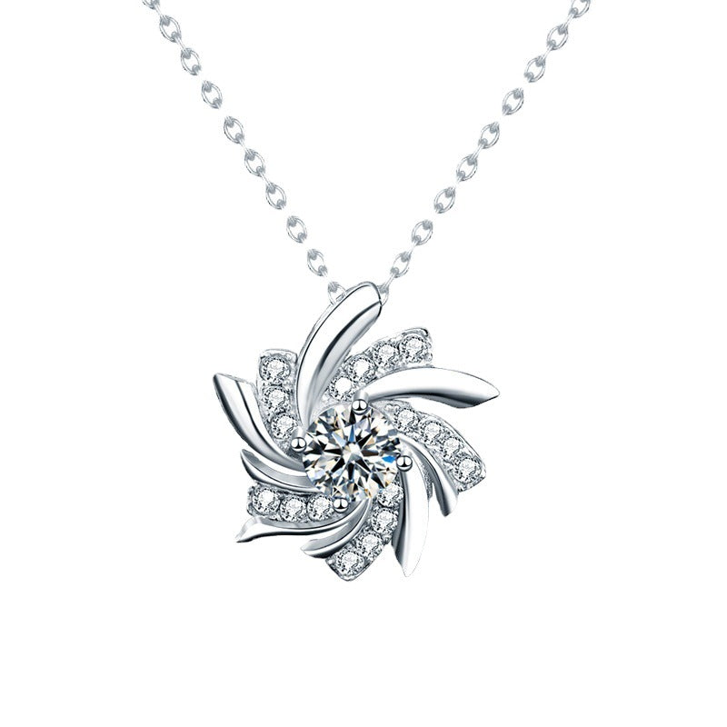 925 Sterling Silver Geometric Pendant Necklace with 0.5ct D Color Moissanite (WhiteYellow Gold) Cross Chain, Light Luxury Jewelry for Women