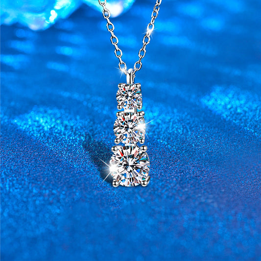 925 Sterling Silver Geometric Pendant Necklace with 1.8ct Moissanite Cross or Box Chain Women's Rhodium Plated Versatile Jewelry