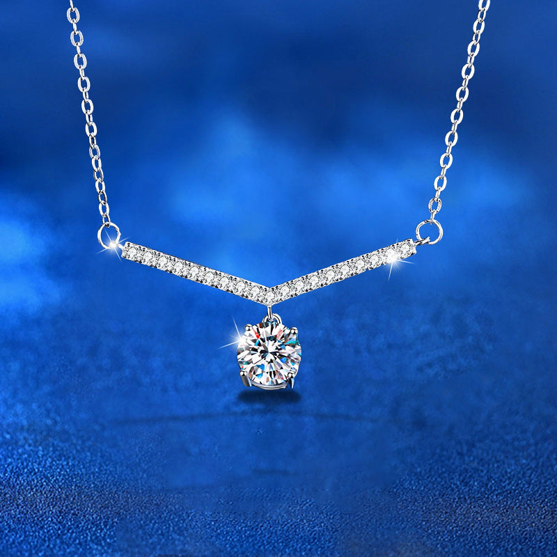 925 Sterling Silver Geometric Pendant Necklace with 1ct Moissanite Cross Chain Women's Rhodium Plated Instagram Style Jewelry