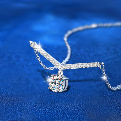 925 Sterling Silver Geometric Pendant Necklace with 1ct Moissanite Cross Chain Women's Rhodium Plated Instagram Style Jewelry