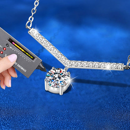 925 Sterling Silver Geometric Pendant Necklace with 1ct Moissanite Cross Chain Women's Rhodium Plated Instagram Style Jewelry
