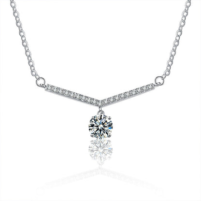 925 Sterling Silver Geometric Pendant Necklace with 1ct Moissanite Cross Chain Women's Rhodium Plated Instagram Style Jewelry