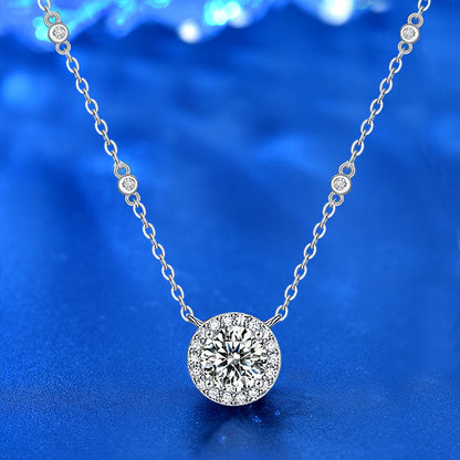 925 Sterling Silver Geometric Pendant Necklace with 1ct Moissanite Cross Chain Women's White Gold Plated Office Jewelry