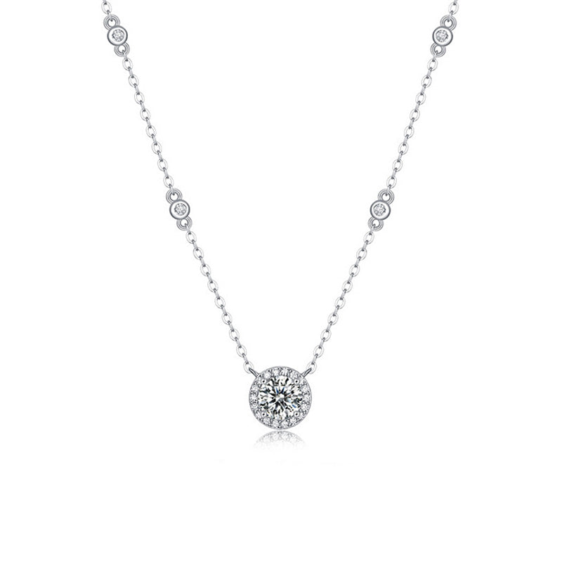 925 Sterling Silver Geometric Pendant Necklace with 1ct Moissanite Cross Chain Women's White Gold Plated Office Jewelry