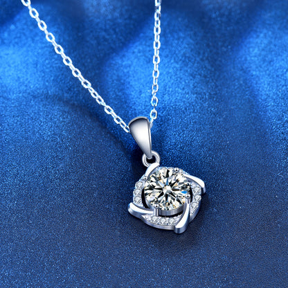 925 Sterling Silver Geometric Pendant Necklace with 1ct Moissanite (White/Yellow Gold) Cross Chain, Rhodium Plated for Women Office Elegance