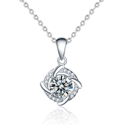 925 Sterling Silver Geometric Pendant Necklace with 1ct Moissanite (White/Yellow Gold) Cross Chain, Rhodium Plated for Women Office Elegance