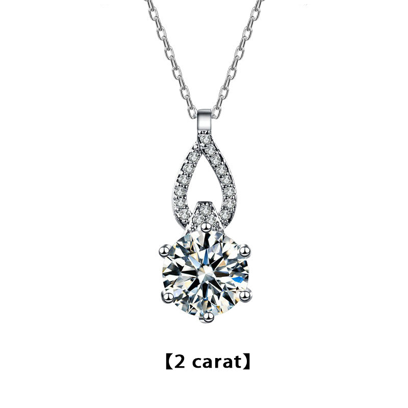 925 Sterling Silver Geometric Pendant Necklace with 1ct or 2ct Moissanite Cross Chain Women's Rhodium Plated Elegant Jewelry