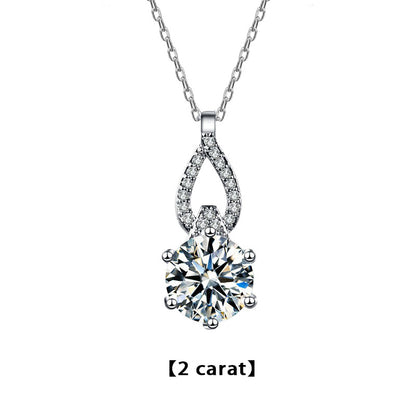 925 Sterling Silver Geometric Pendant Necklace with 1ct or 2ct Moissanite Cross Chain Women's Rhodium Plated Elegant Jewelry