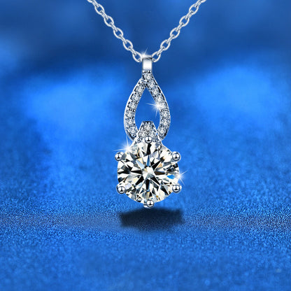 925 Sterling Silver Geometric Pendant Necklace with 1ct or 2ct Moissanite Cross Chain Women's Rhodium Plated Elegant Jewelry