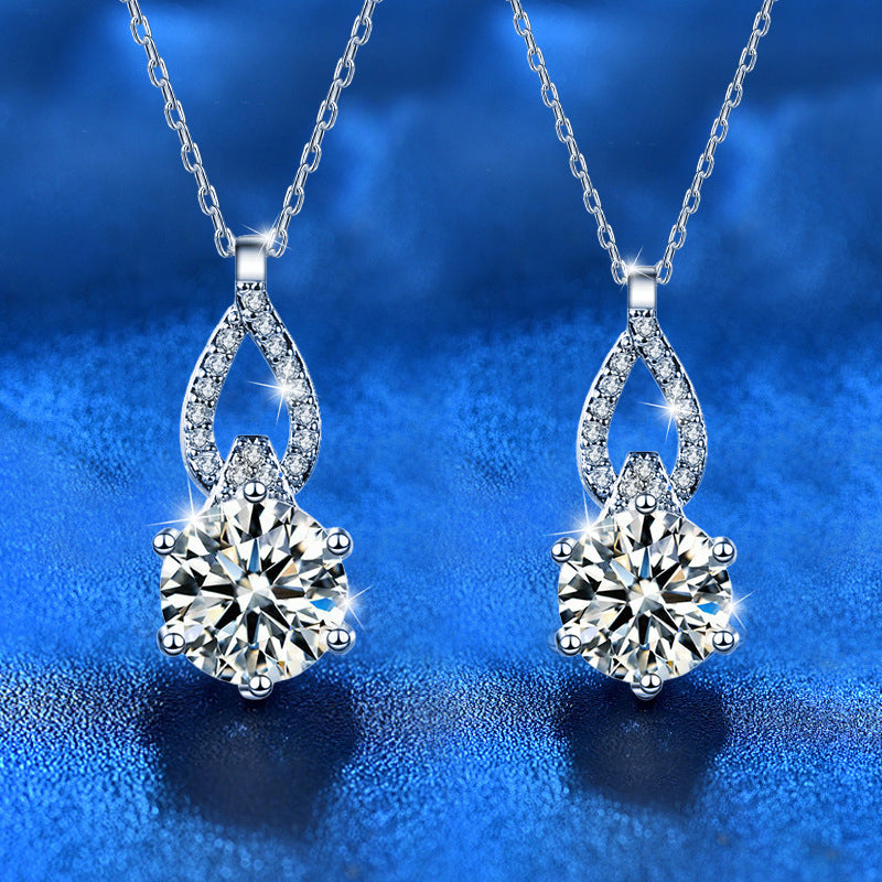 925 Sterling Silver Geometric Pendant Necklace with 1ct or 2ct Moissanite Cross Chain Women's Rhodium Plated Elegant Jewelry