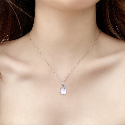 925 Sterling Silver Geometric Pendant Necklace with 1ct or 2ct Moissanite Cross Chain Women's Rhodium Plated Elegant Jewelry