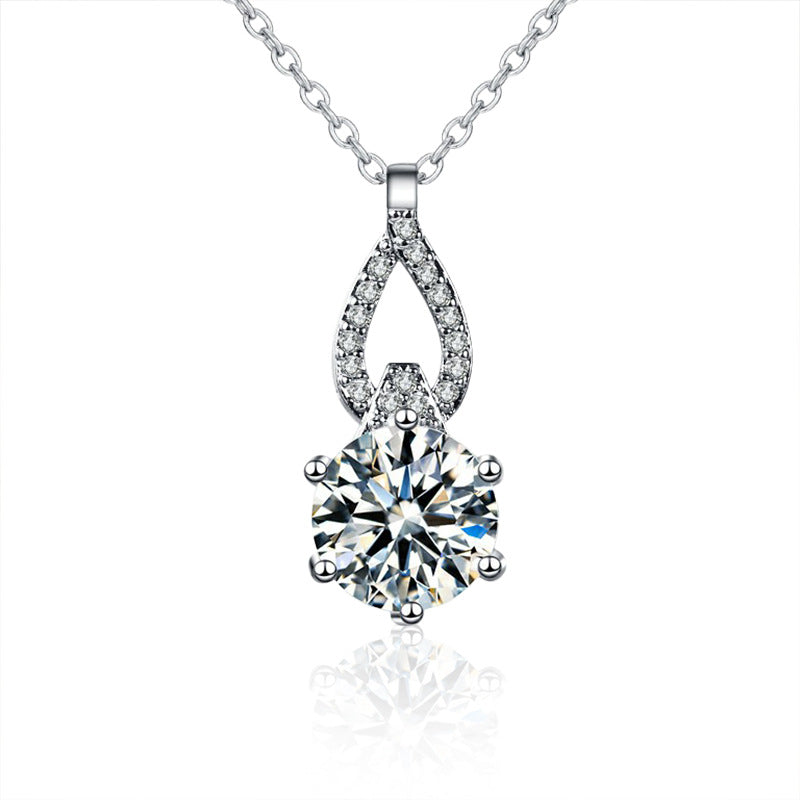 925 Sterling Silver Geometric Pendant Necklace with 1ct or 2ct Moissanite Cross Chain Women's Rhodium Plated Elegant Jewelry