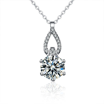 925 Sterling Silver Geometric Pendant Necklace with 1ct or 2ct Moissanite Cross Chain Women's Rhodium Plated Elegant Jewelry