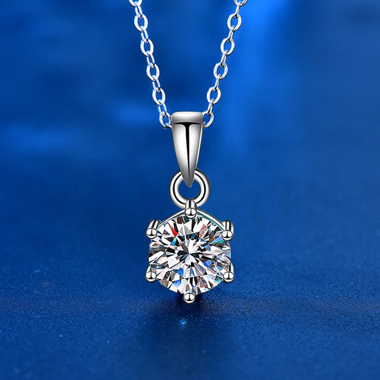 925 Sterling Silver Geometric Pendant Necklace with 1ct or 2ct Moissanite & Cross Chain, White Gold Plated