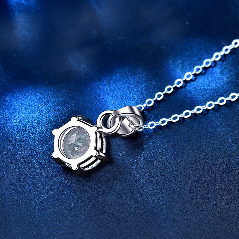925 Sterling Silver Geometric Pendant Necklace with 1ct or 2ct Moissanite & Cross Chain, White Gold Plated