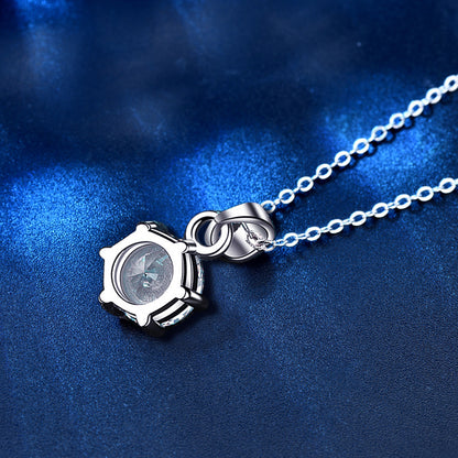 925 Sterling Silver Geometric Pendant Necklace with 1ct or 2ct Moissanite & Cross Chain, White Gold Plated