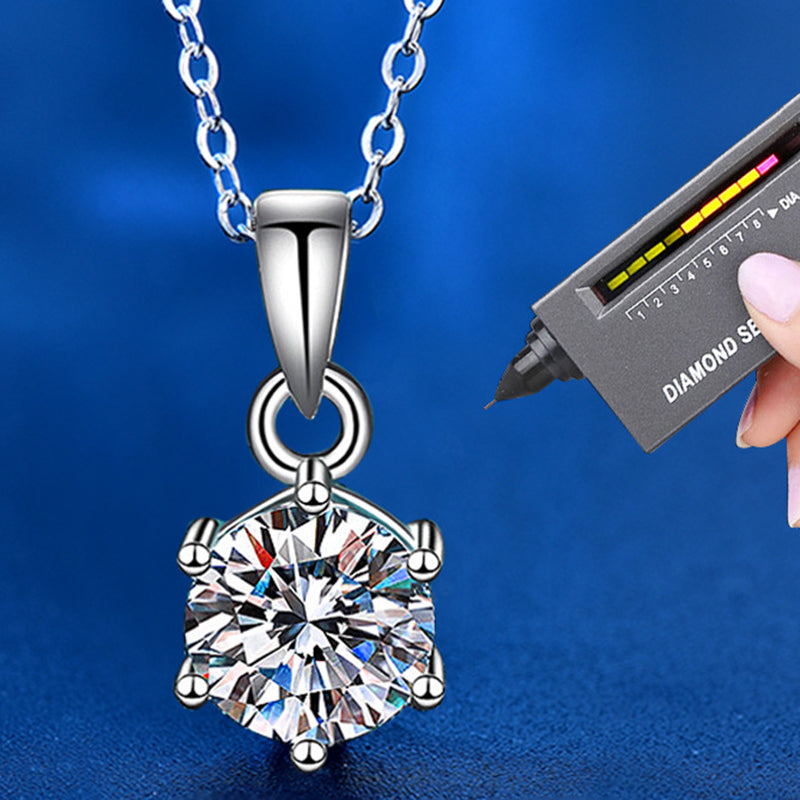 925 Sterling Silver Geometric Pendant Necklace with 1ct or 2ct Moissanite & Cross Chain, White Gold Plated