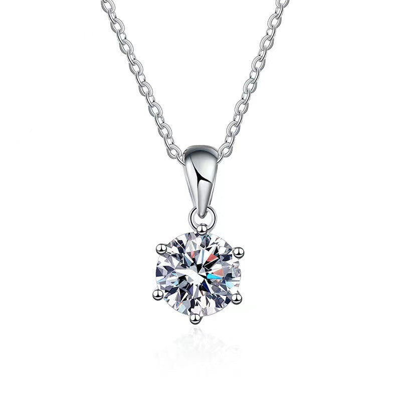 925 Sterling Silver Geometric Pendant Necklace with 1ct or 2ct Moissanite & Cross Chain, White Gold Plated