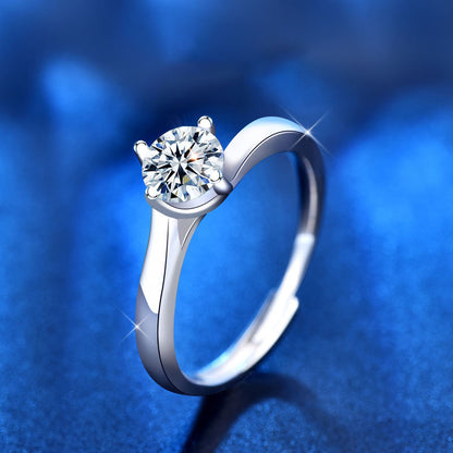 925 Sterling Silver Geometric Ring with 1ct Moissanite - White Gold Plated Adjustable Women's Band