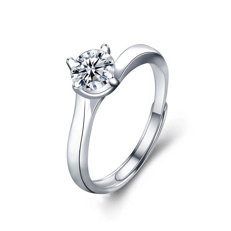 925 Sterling Silver Geometric Ring with 1ct Moissanite - White Gold Plated Adjustable Women's Band