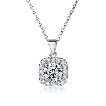 925 Sterling Silver Geometric Square Necklace - Contemporary Zircon Jewelry