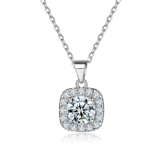 925 Sterling Silver Geometric Square Necklace - Contemporary Zircon Jewelry