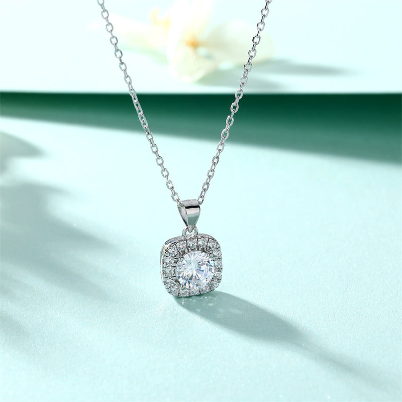 925 Sterling Silver Geometric Square Necklace - Contemporary Zircon Jewelry
