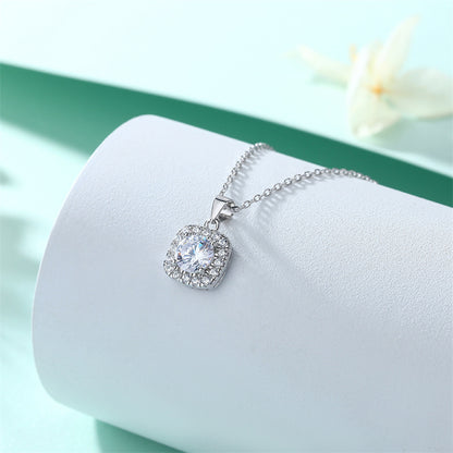 925 Sterling Silver Geometric Square Necklace - Contemporary Zircon Jewelry