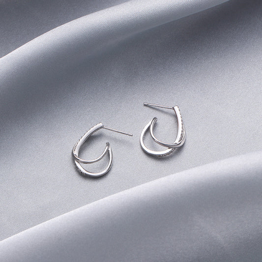 925 Sterling Silver Geometric Stud Earrings - Electroplated Cartoon Style Cute Earrings