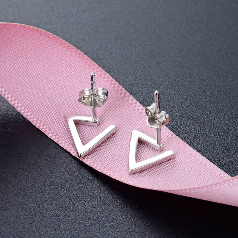 925 Sterling Silver Geometric Stud Earrings - Electroplated Korean Style Minimalist Earrings with Plastic Stoppers