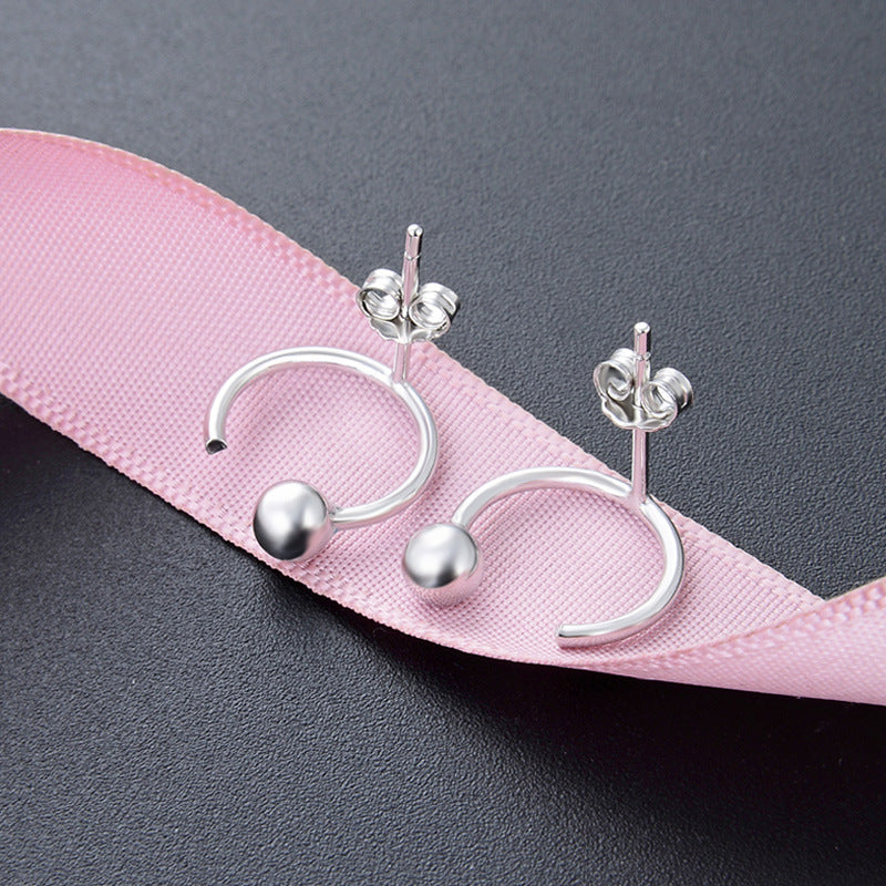 925 Sterling Silver Geometric Stud Earrings - Electroplated Korean Style Minimalist Earrings with Plastic Stoppers