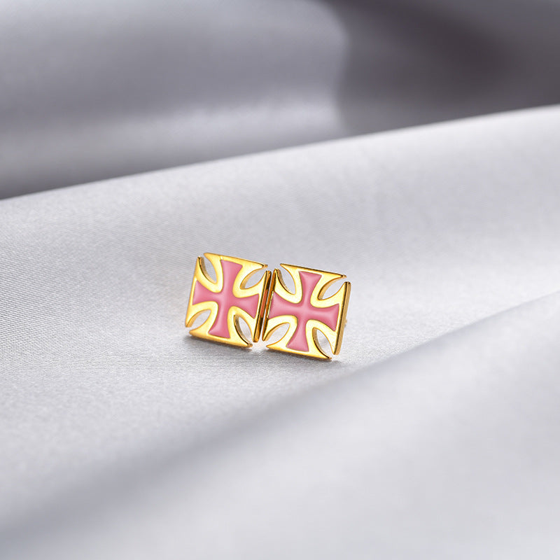 925 Sterling Silver Geometric Stud Earrings-Electroplated, Korean-Style Minimalist & Sweet, with Plastic Ear Stoppers