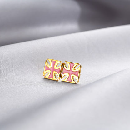 925 Sterling Silver Geometric Stud Earrings-Electroplated, Korean-Style Minimalist & Sweet, with Plastic Ear Stoppers