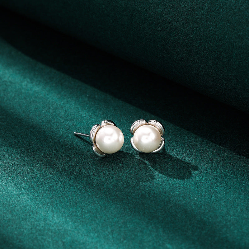 925 Sterling Silver Geometric Stud Earrings - Gold/White Gold Plated Korean Style Earrings with Plastic Backs