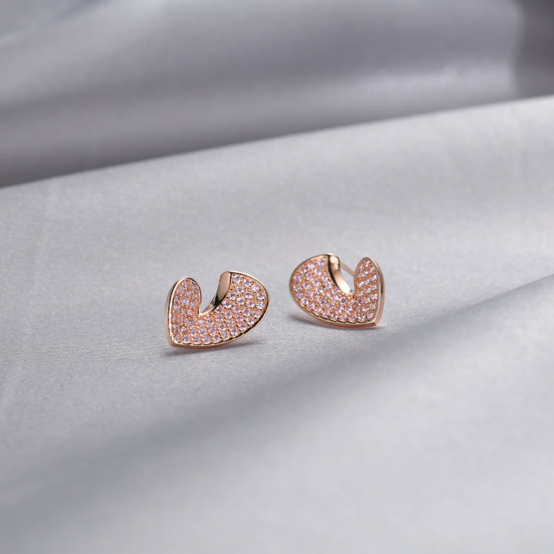 925 Sterling Silver Geometric Stud Earrings - Korean Style CZ Accent Minimalist Earrings with Plastic Ear Stoppers