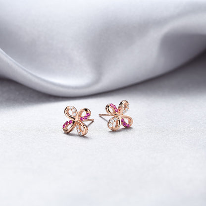 925 Sterling Silver Geometric Stud Earrings - Korean Style Cubic Zirconia Earrings with Plastic Backs for Women